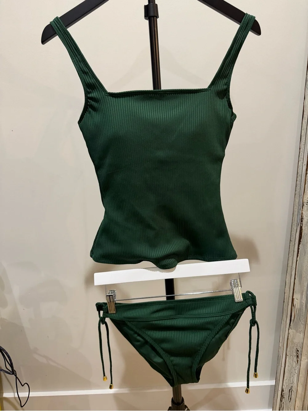 Bleu Rod Beattie Dark Green Ribbed Tankini with Tie-Side Bottoms